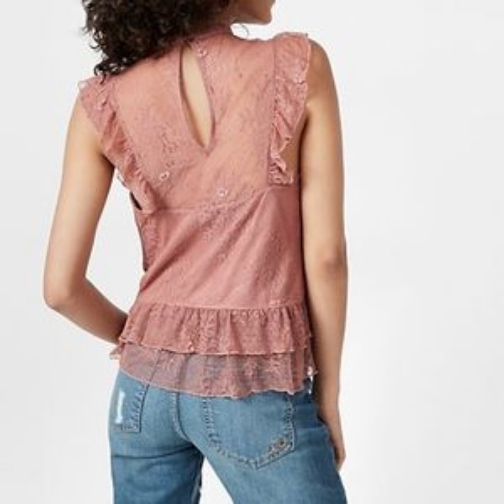 Lace Ruffle High Neck Blouse Top - Picture 4 of 5